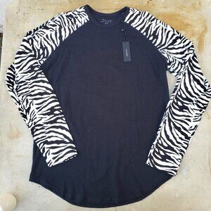 zebra print raglan long sleeve tee shirt kaede jersey NWT